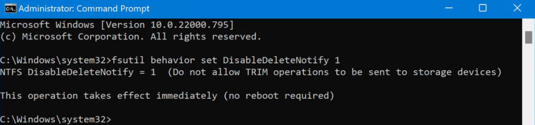 fsutil behavior set disabledeletenotify 0